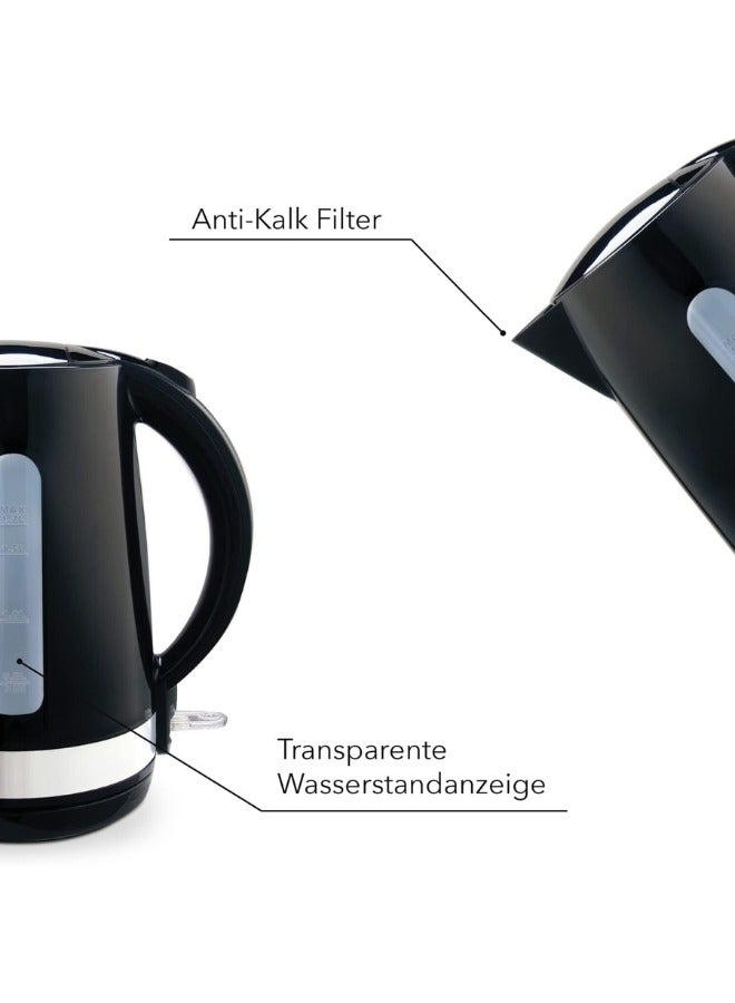 1.7L Electric Kettle with Limescale Filter, Auto Shut-Off, Cordless Design, Fast Boil, Black