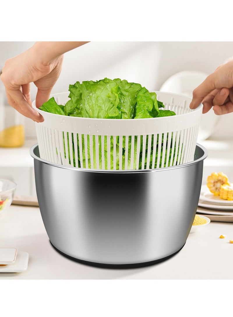 Fruits Vegetable Salad Dehydrator Dryer and Washer : Salad Spinner, Oil Shaker, Anti-Shake, Easy Drain, Compact Storage (stainless_steel)