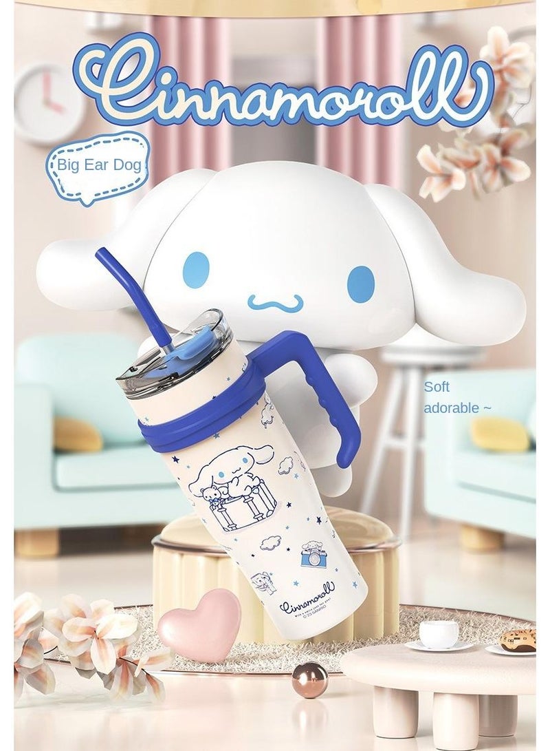 Cinnamoroll Reusable Vacuum quenching Cup, 40oz Cup Large Capacity Vacuum Cup with Straw car Heat Preservation Cold Preservation Large ice Cup , Iced Tea or Coffee, Smoothie More, Cream, 40 oz