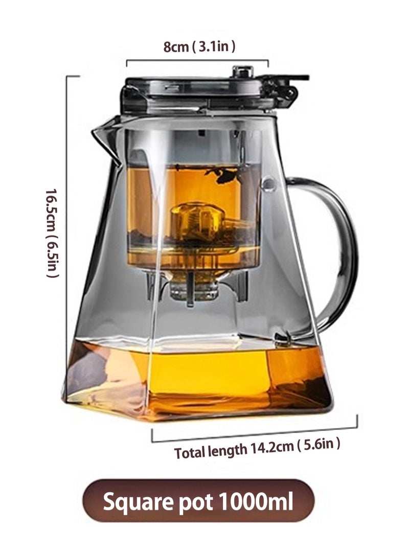 1000ML detachable glass teapot, one click automatic water outlet, high temperature resistant tea separation filter. Tea set that can filter tea leaves can be used as a tea set gift