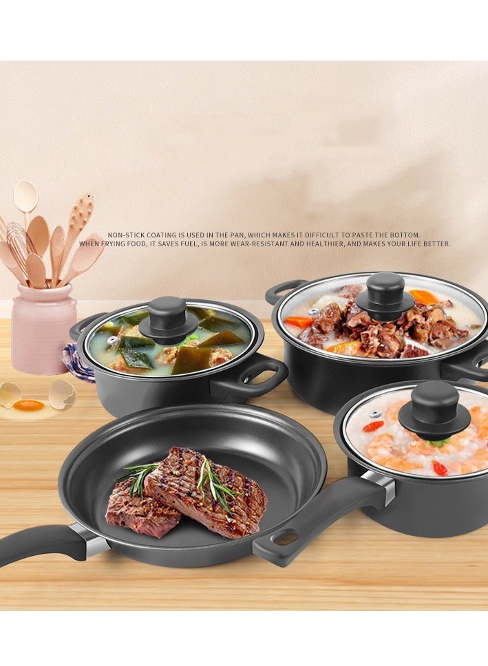 Nonstick Cookware Set 13 Pcs  | 10X Tougher Non-Stick | Healthy PFOA-Free Interior | Heat Resistant | Tempered Glass Lids | Eco-Friendly | Multiple Cooktop Compatible | Dishwasher Safe - Casseroles, Frypan, Milkpan, and Nylon Spatula with Glass Lids - Kitchen Cookware Collection