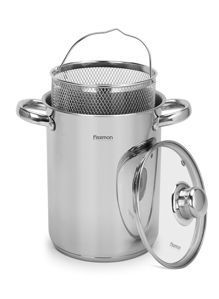 Large Stockpot with Steamer Basket and Glass Lid 16x21cm / 3.5L, Stainless Steel Stock pot Capellini