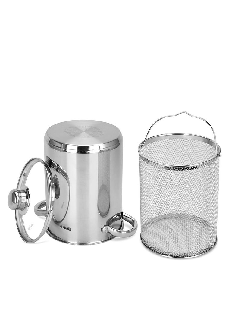 Large Stockpot with Steamer Basket and Glass Lid 16x21cm / 3.5L, Stainless Steel Stock pot Capellini