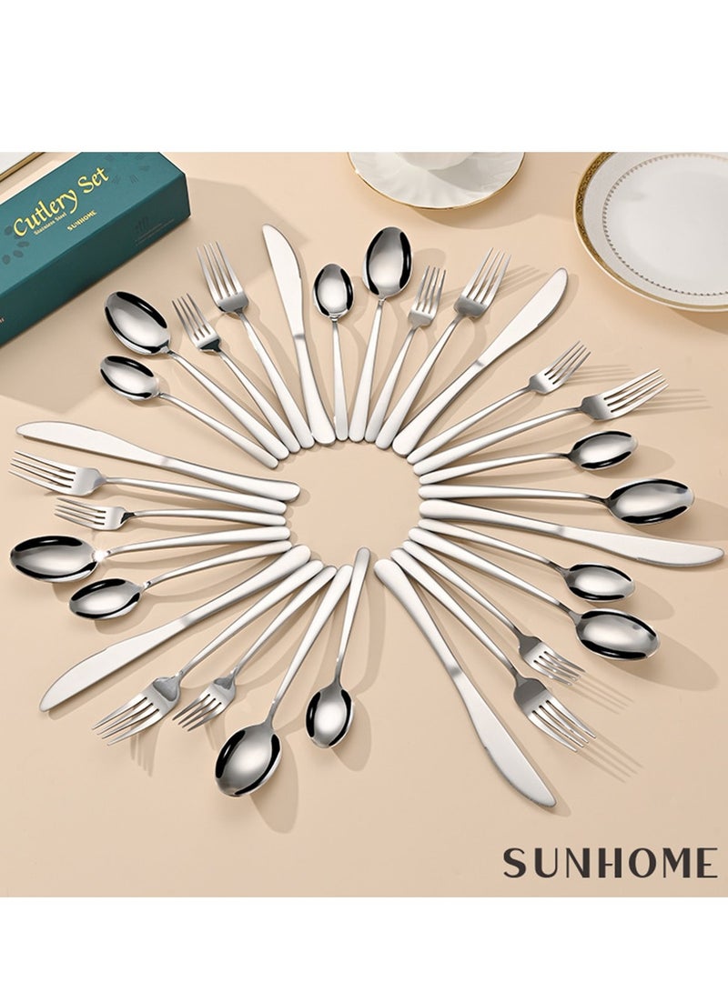 SUNHOME 30-Piece Stainless Steel Cutlery Set Silver