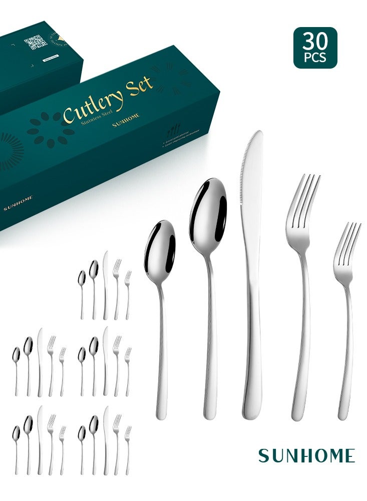 SUNHOME 30-Piece Stainless Steel Cutlery Set Silver