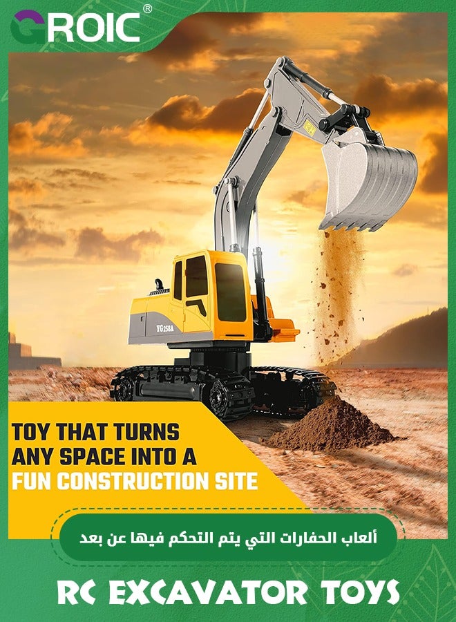 Remote Control Excavator Toy Truck RC Excavator with Metal Shovel Lights Sounds Rechargable Engineering Sand Digger Construction Vehicle Toy Gift for Boys Girls Kids & Children