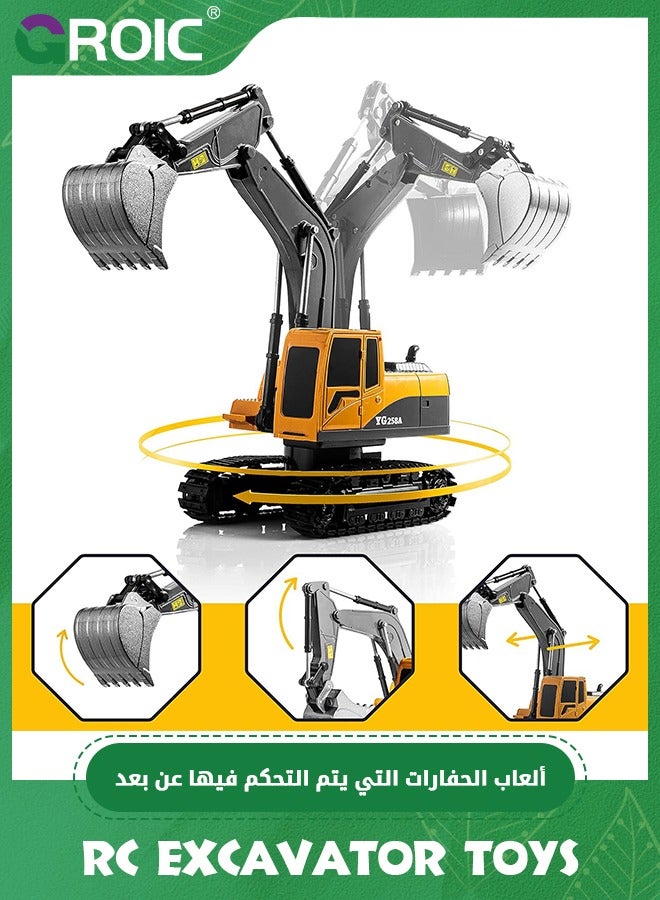 Remote Control Excavator Toy Truck RC Excavator with Metal Shovel Lights Sounds Rechargable Engineering Sand Digger Construction Vehicle Toy Gift for Boys Girls Kids & Children