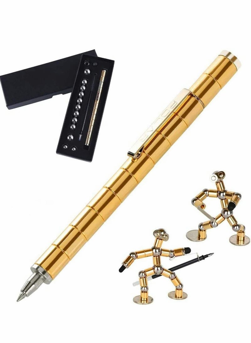 Magnetic Fidget Pen, Decompression Metal Writing Tool, Multifunctional Ballpoint Pen, Stress Relief Gadget, Perfect Gift for Kids and Friends in Gold