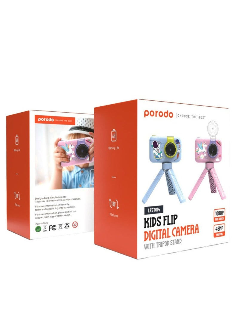Lifestyle Kids Flip Digital Camera with Tripod Stand, Type-C Charging Port, 2.4