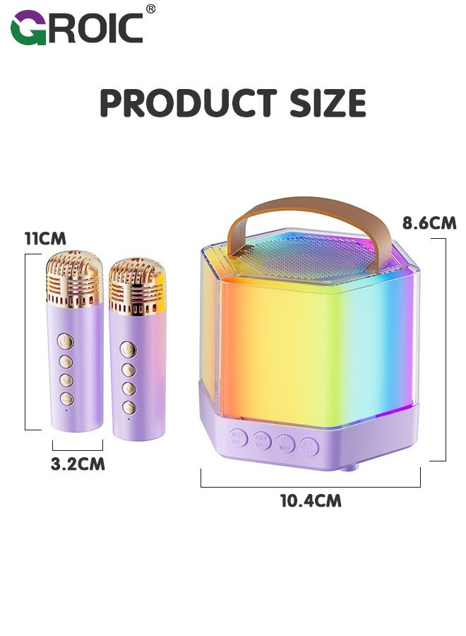 Mini Karaoke Machine with 2 Pcs Wireless Microphone, Bluetooth Portable Karaoke Speaker with Bass and Dazzling Lights for Adults & Kids, Bluetooth Speaker Wireless Singing Machine Disco LED Lights