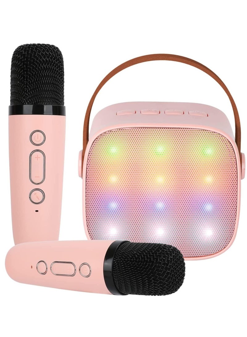 Mini Karaoke Machine for Kids, Portable Bluetooth Speaker with 2 Wireless Microphone for Adults with Led Lights, Karaoke Gifts for Girls and Boys Birthday Home Party(Pink)