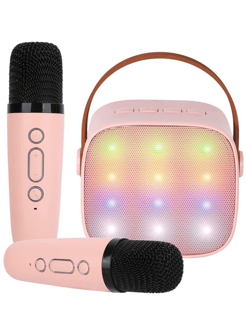 Mini Karaoke Machine for Kids, Portable Bluetooth Speaker with 2 Wireless Microphone for Adults with Led Lights, Karaoke Gifts for Girls and Boys Birthday Home Party(Pink)