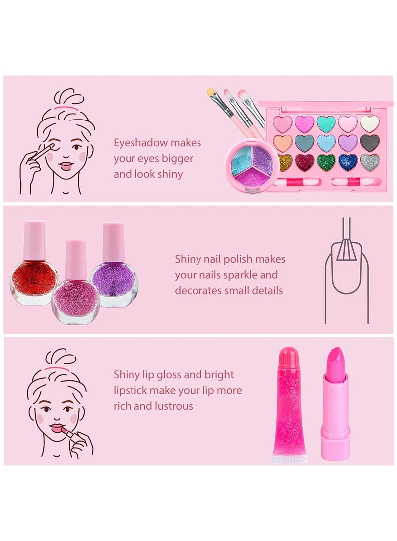 Non Toxic Kids Makeup Kit for Girls Real Washable Pretend Play Set with Cosmetic Bag Ideal Gift for Ages 3 to 12