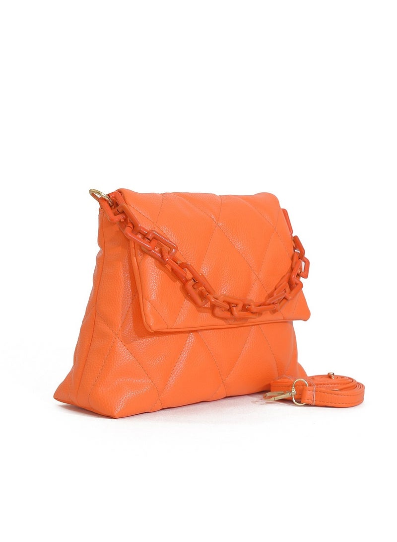 Mini Orange Fashion Rhombus Shoulder Bag for Women - Chains Designer Flap Messenger Bag, Luxury Crossbody Satchel Handbag Totes