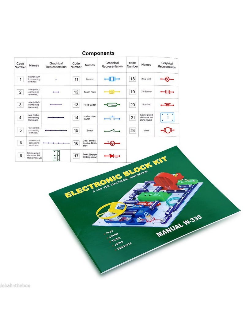 335 Circuit Electronics Kit for Kids with 31 Snap Parts - Fun Science Lab for Basic Electricity and Magnetism Experiments, Ideal for Ages 8 and Up