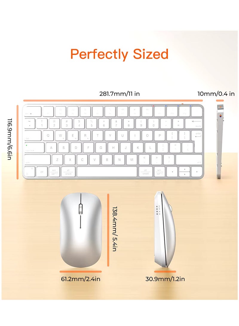 Meetion Wireless Ultra-thin Apple Keyboard and Mouse Combo ikey C210 Ingenious Spatial Economy Aesthetic Sobriety Redefined Universal Synchronization Protocol (Silver)