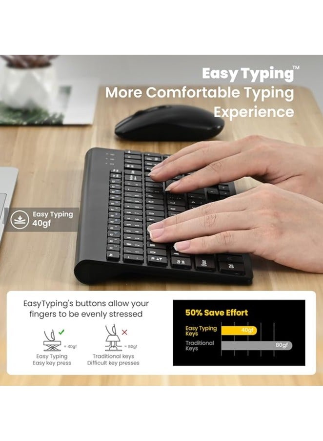 Wireless Keyboard and Mouse, 2.4G USB Easy to Set up Comfortable Keyboard with Ultra-Thin Design, Compact Full Size Slim Keyboard for Mac, Windows, Laptop, Computer - Black