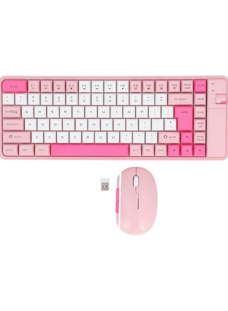 Mouse and Keyboard Combo, 84 Key Keyboard and 2.4G Mouse with Auto Sleep Mode Adjustable DPI 10 Meter Work Range. (Pink)