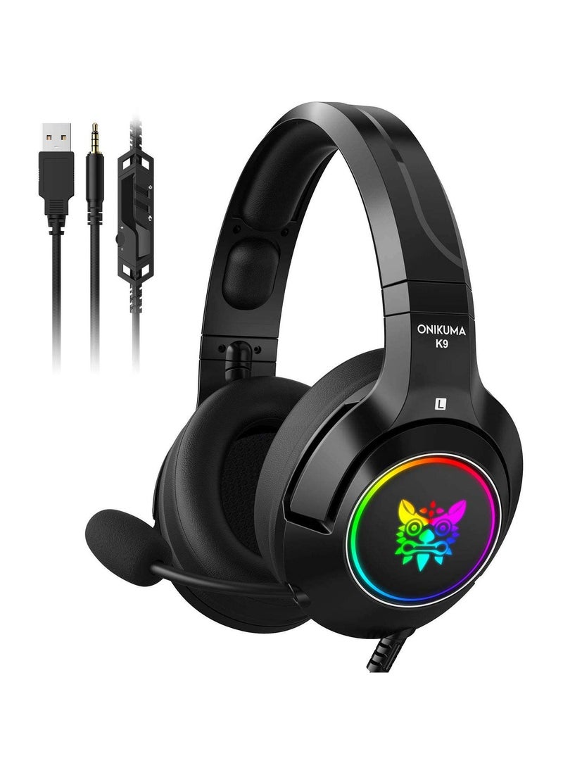 Onikuma K9 Black 3.5mm USB Headset With Microphone For PS4 /PS5 /XOne /XSeries /Nswitch /PC