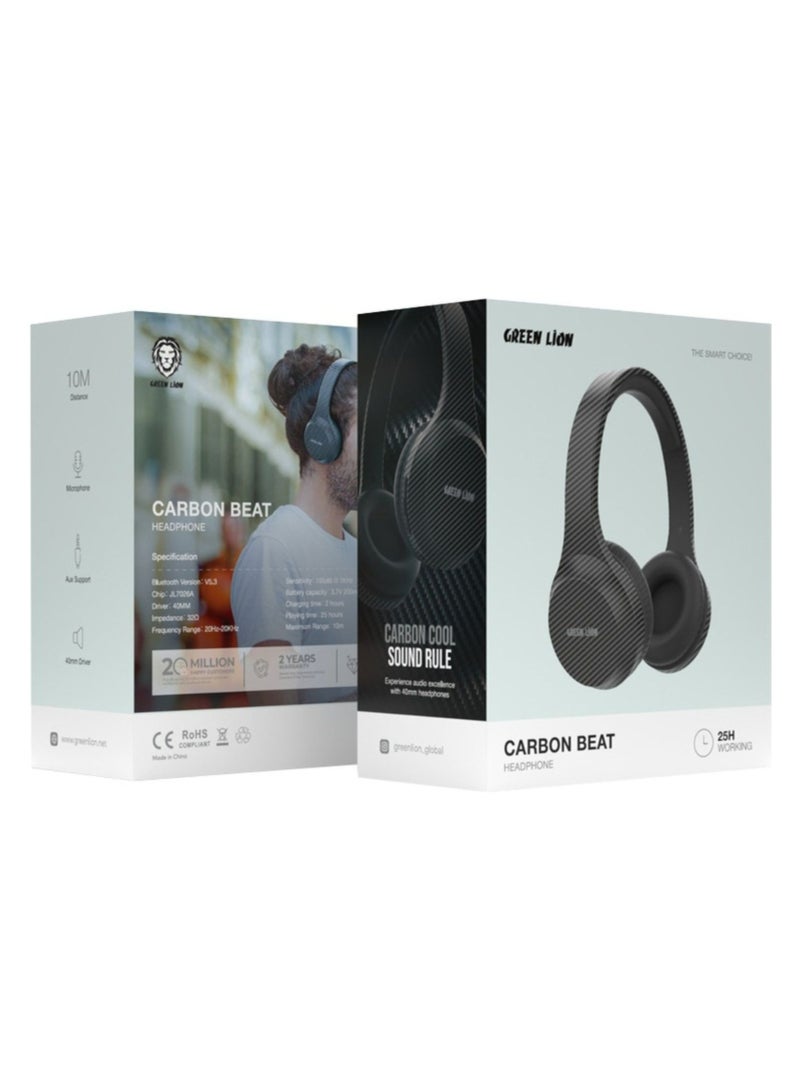 Carbon Beat Headphone,Battery Capacity: 3.7V 200mAh|Frequency Range: 20HZ - 20KHz|Bluetooth Version: V5.3| Playing Time: 25 Hours|- Black