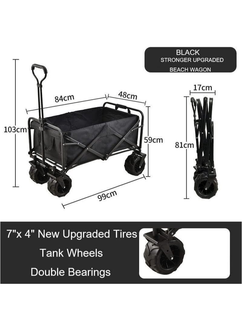 Folding Wagon Foldable Camping Cart Heavy Duty Utility Beach Wagon Cart Large Capacity Foldable Grocery Wagon For Garden Outdoor Sports Camping Picnic