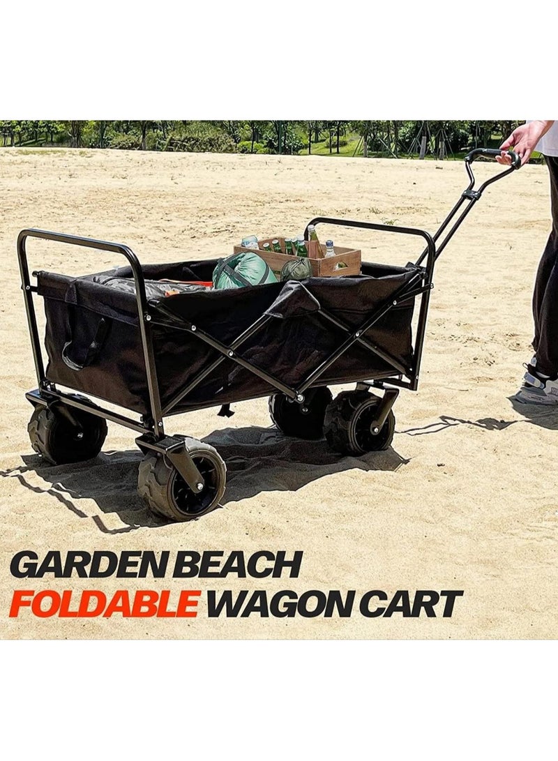 Folding Wagon Foldable Camping Cart Heavy Duty Utility Beach Wagon Cart Large Capacity Foldable Grocery Wagon For Garden Outdoor Sports Camping Picnic