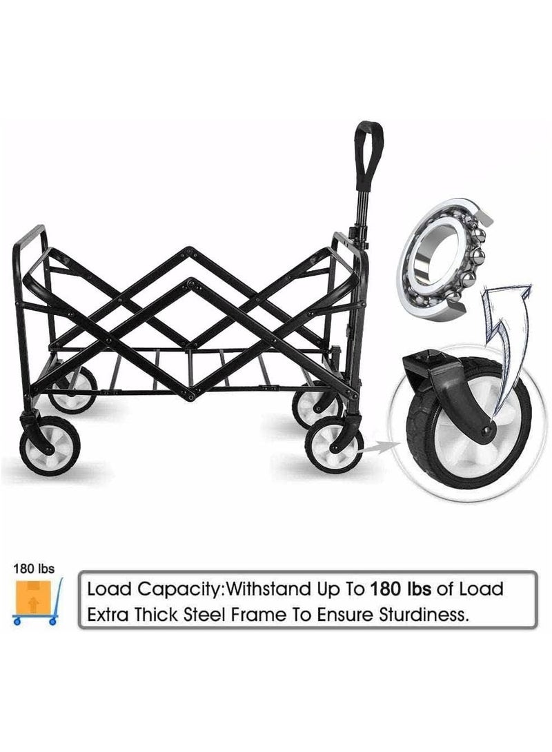 Folding Wagon Foldable Camping Cart Heavy Duty Utility Beach Wagon Cart Large Capacity Foldable Grocery Wagon For Garden Outdoor Sports Camping Picnic