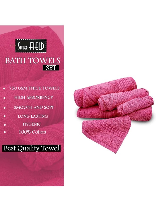 Somer Field - Towels - Premium Quality 5 Piece Soft 100% Cotton 750 GSM Highly Absorbent Bathroom Towels Set (1 Beach Towel + 1 Bath Towel + 1 Hand Towel + 2 Face Towel (Baby Pink)