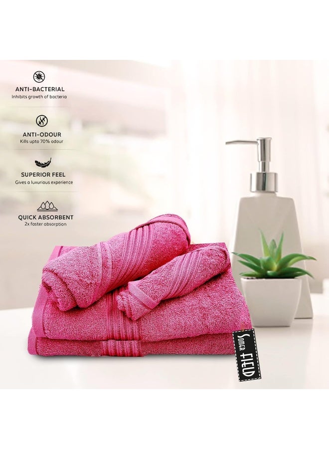 Somer Field - Towels - Premium Quality 5 Piece Soft 100% Cotton 750 GSM Highly Absorbent Bathroom Towels Set (1 Beach Towel + 1 Bath Towel + 1 Hand Towel + 2 Face Towel (Baby Pink)