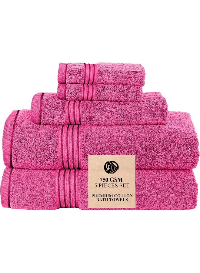 Somer Field - Towels - Premium Quality 5 Piece Soft 100% Cotton 750 GSM Highly Absorbent Bathroom Towels Set (1 Beach Towel + 1 Bath Towel + 1 Hand Towel + 2 Face Towel (Baby Pink)