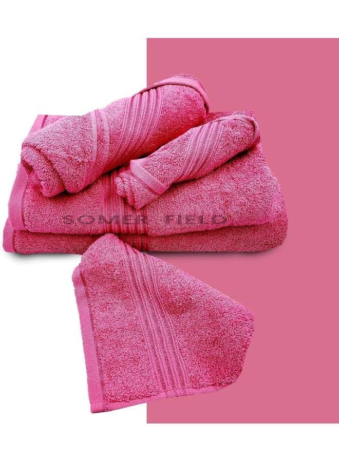 Somer Field - Towels - Premium Quality 5 Piece Soft 100% Cotton 750 GSM Highly Absorbent Bathroom Towels Set (1 Beach Towel + 1 Bath Towel + 1 Hand Towel + 2 Face Towel (Baby Pink)