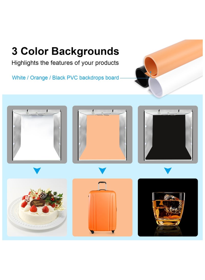 PULUZ 80cm Folding Portable 80W 8500LM White Light Photo Lighting Studio Shooting Tent Box Kit with 3 Colors Backdrops (Black, White, Orange)