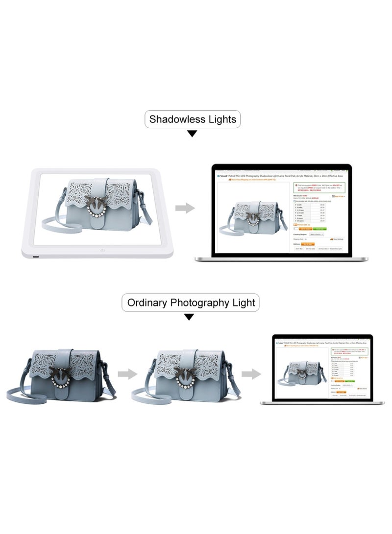 PULUZ 20cm Mini LED Photography Shadowless Light Lamp Panel Pad, 20cm x 20cm Effective Area