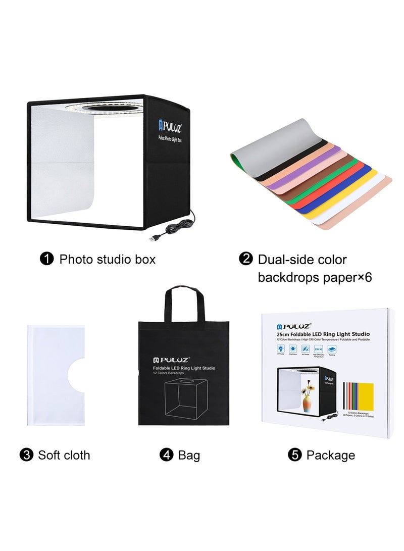 PULUZ Folding Portable Photo Lighting Studio Shooting Tent Box with 12 Colors Backdrops, 25cm x 25cm x 25cm