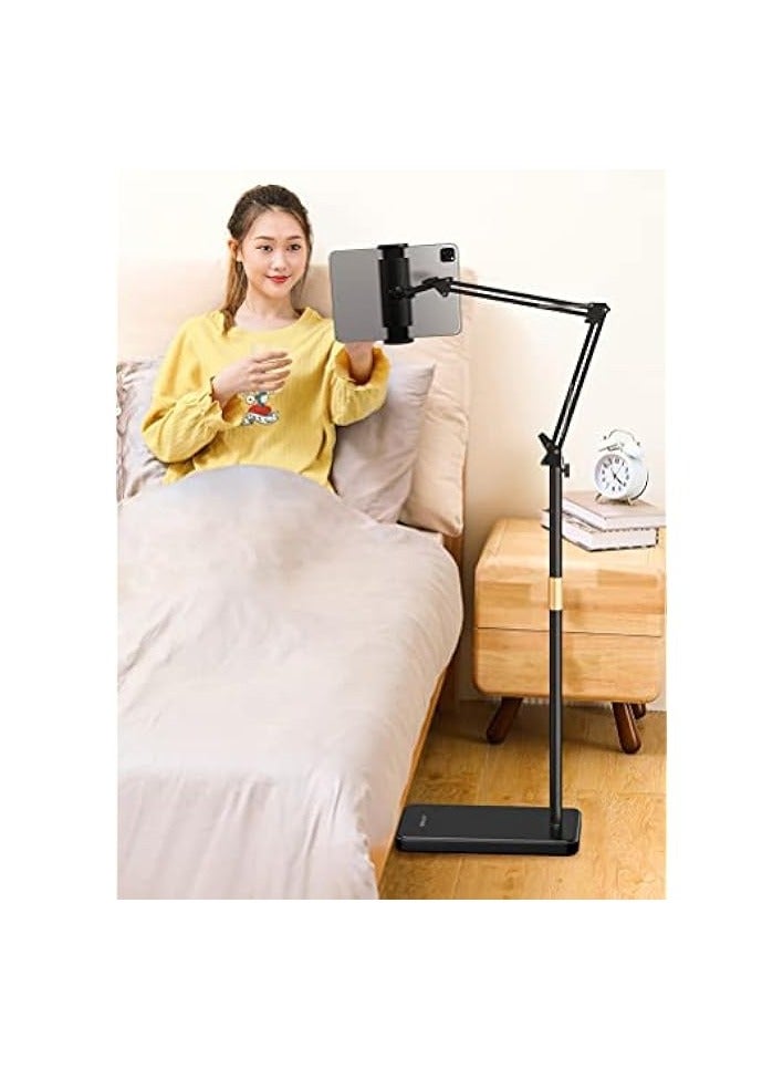 Tablet Stand for Bed Tablet Holder Adjustable Phone Stand Holder Floor Stand for 4.7-12.9'' iPad, iPhone, Samsung Galaxy Tablet Black