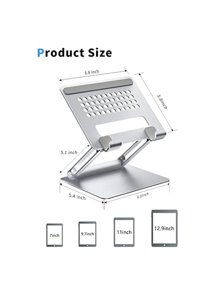 Tablet Stand for Desk, Multi-Angle Adjustable Tablet Holder, Foldable Portable Ergonomic Design, Premium Metal Tablet Riser Compatible with 7 to 13.3 Inches Tablets, Silver