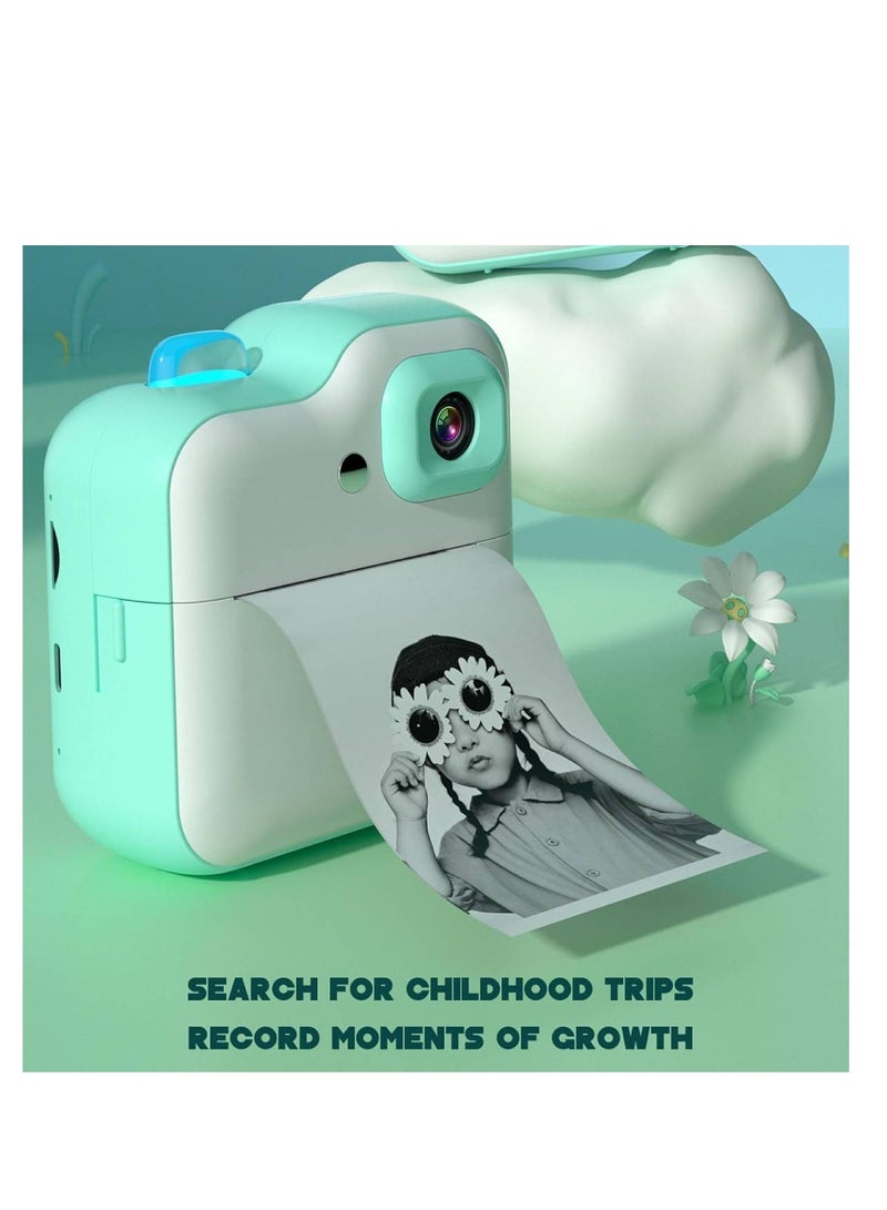 Digital Camera For Kids 48MP Kids Camera With 32GB SD Card Full HD 1080P Cameras Mini Kids Camera With Instant Print Thermal Printer With 3 Thermal Rolls 2.4Inch Eye Protect Screen Camera Green