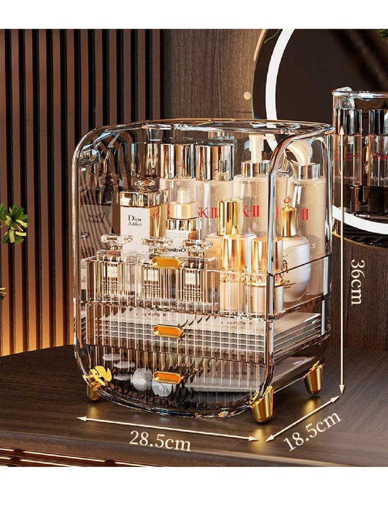 Makeup Organizer Large Capacity Cosmetics Makeup Organizer for Vanity Dustproof Waterproof Cosmetics Display Case with Drawers for Skincare Lipstick Brushes and Jewelry