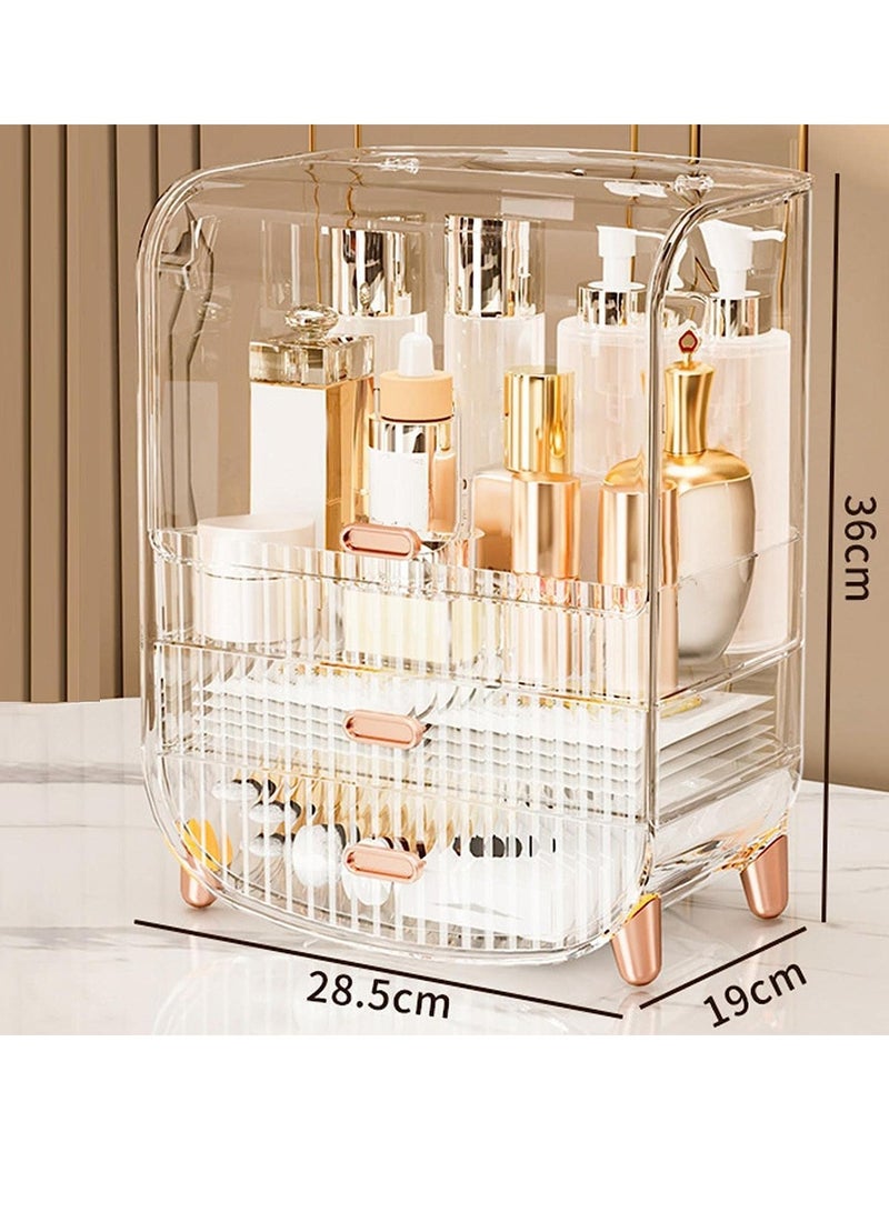 Makeup Organizer Large Capacity Cosmetics Makeup Organizer for Vanity Dustproof Waterproof Cosmetics Display Case with Drawers for Skincare Lipstick Brushes and Jewelry