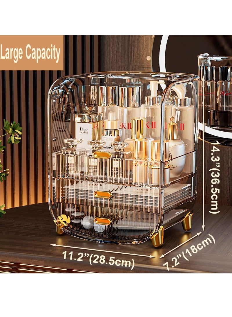 Makeup Organizer Large Capacity Cosmetics Makeup Organizer for Vanity Dustproof Waterproof Cosmetics Display Case with Drawers for Skincare Lipstick Brushes and Jewelry