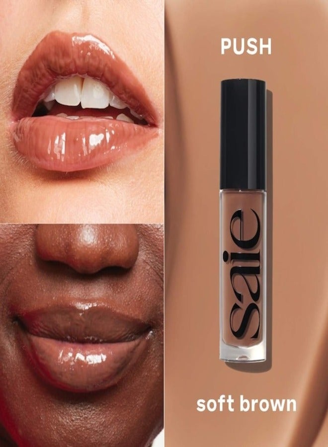 Saie   Glossy Bounce™  High Shine Lip Gloss -  Push - soft brown ,  Moisturizing Oil Infused, 5ml