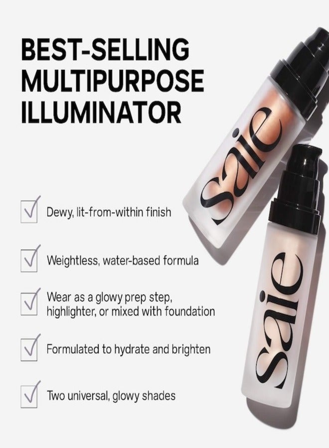 Saie Glowy Super Gel - Lightweight Dewy Multipurpose Illuminator , Sunglow - warm golden bronze -  30ml