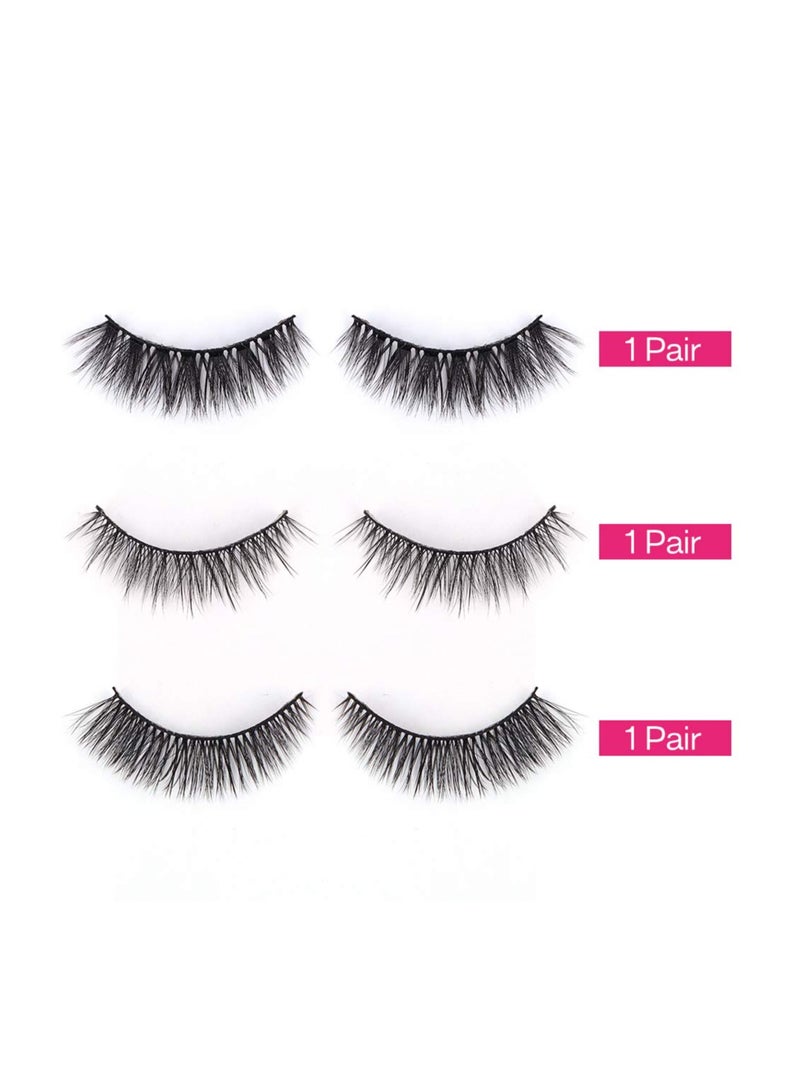 False Eyelash, Eye Makeup Lash 3D Faux Mink Fake Eyelash Long Natural Eyelashes 3 Pairs with 5g False Eyelash Glue