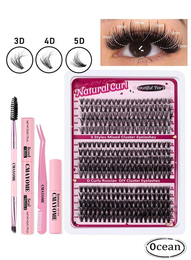 Single Cluster False Lashes Set, 3D/4D/5D Multiple Sizes Eyelashes with Eye Black, Mascara Comb, Eyelash Glue and Tweezers, Dense Natural Look Eyelashes, Curl Extension Lashes Eyelashes Set