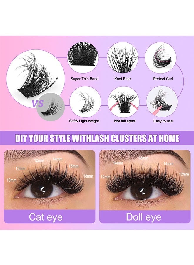 Single Cluster False Lashes Set, 3D/4D/5D Multiple Sizes Eyelashes with Eye Black, Mascara Comb, Eyelash Glue and Tweezers, Dense Natural Look Eyelashes, Curl Extension Lashes Eyelashes Set