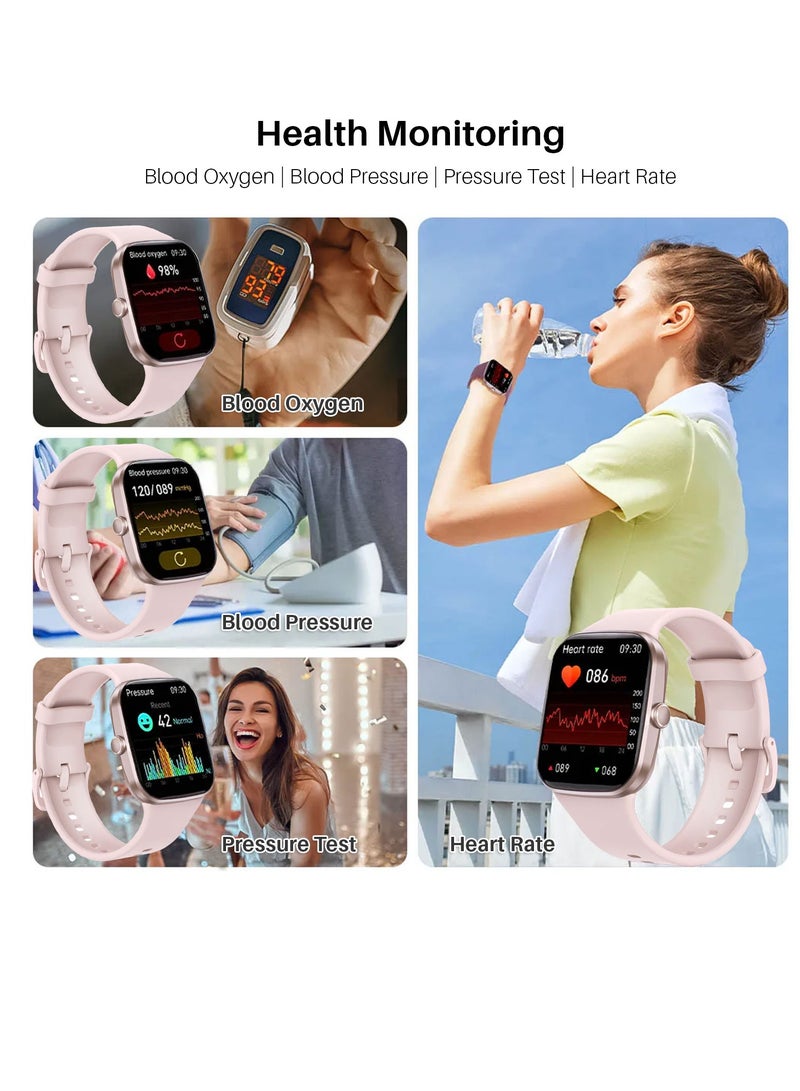 Smart Watch for Men and Women: 2.1 HD Fitness Tracker with Voice Assistant, Call Function, IP67 Waterproof, Blood Pressure, Heart Rate, and Sleep Monitor - 100+ Sports Modes (pink)