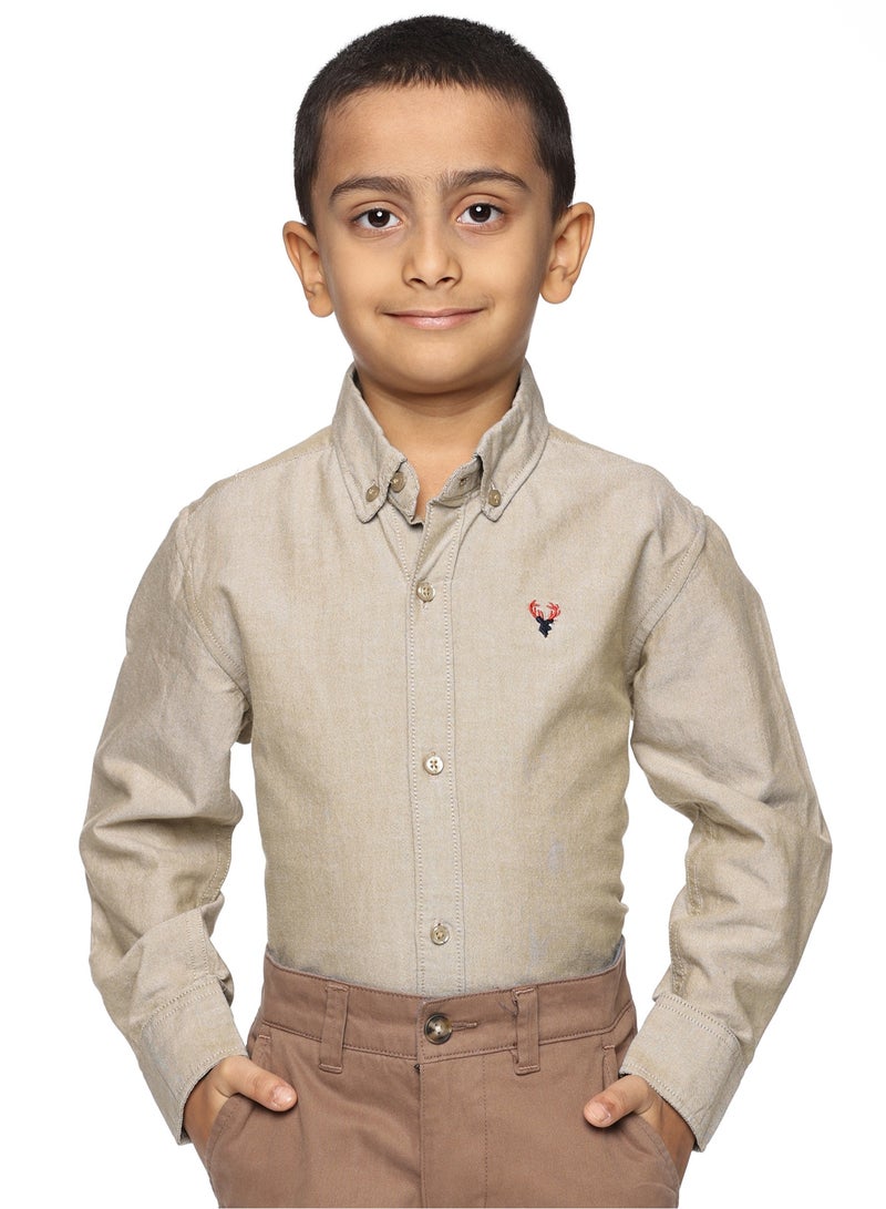 Boys' Long Sleeve Oxford Dress Shirt | Kids Classic Formal Button Down Shirt | Collared Neck Cotton Shirt - Khaki