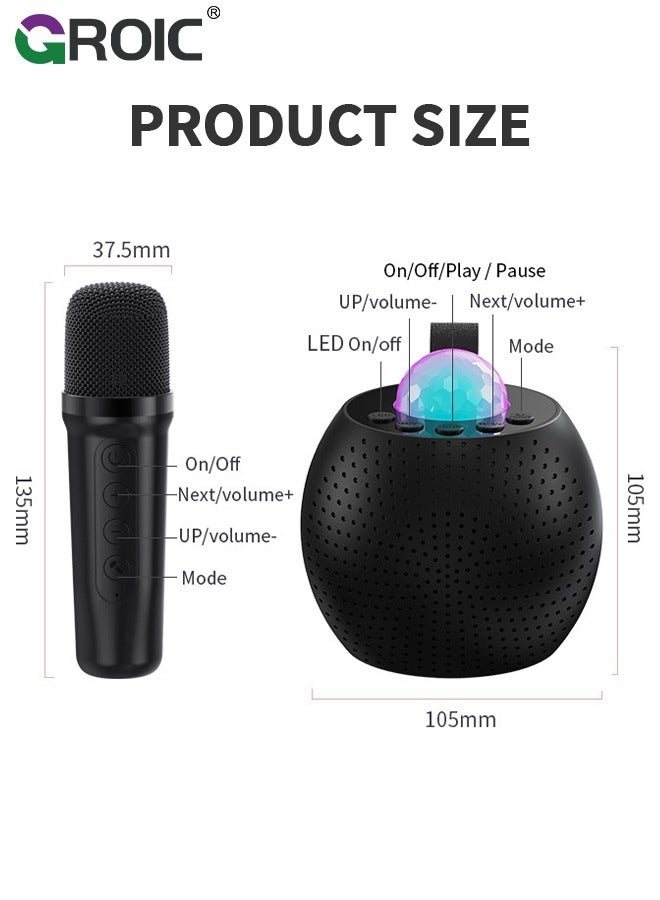 Mini Karaoke Machine with 2 Pcs Wireless Microphone, Bluetooth Portable Karaoke Speaker with Bass and Dazzling Lights for Adults & Kids, Bluetooth Speaker Wireless Singing Machine Disco LED Lights