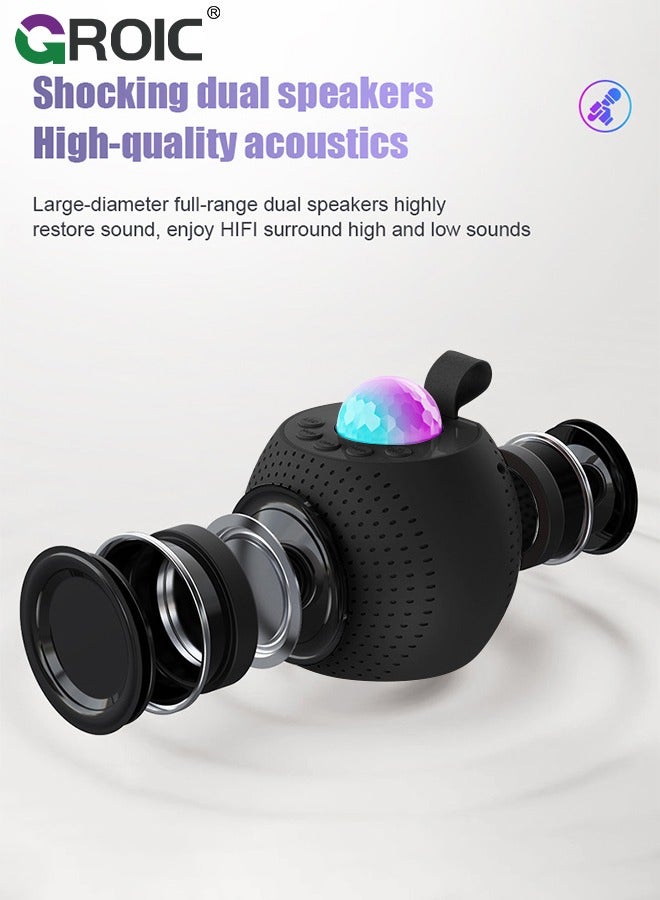 Mini Karaoke Machine with 2 Pcs Wireless Microphone, Bluetooth Portable Karaoke Speaker with Bass and Dazzling Lights for Adults & Kids, Bluetooth Speaker Wireless Singing Machine Disco LED Lights