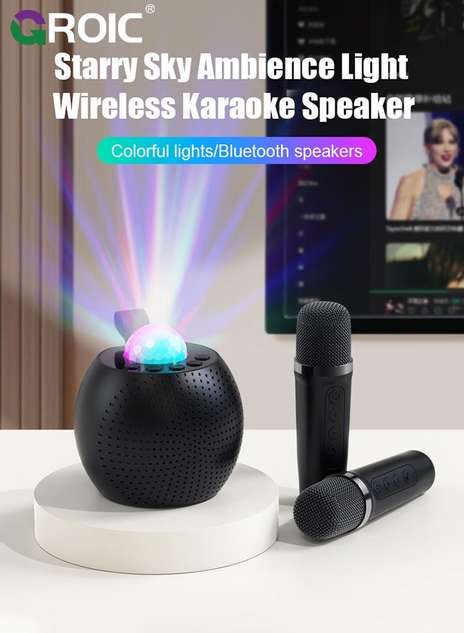 Mini Karaoke Machine with 2 Pcs Wireless Microphone, Bluetooth Portable Karaoke Speaker with Bass and Dazzling Lights for Adults & Kids, Bluetooth Speaker Wireless Singing Machine Disco LED Lights